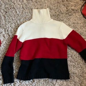 Red white and black turtleneck sweater